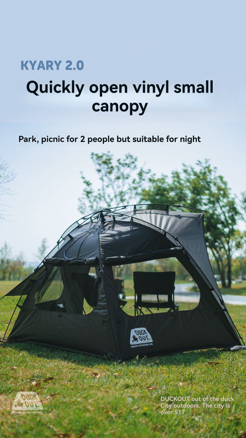 DUCKOUT KYARY 2.0 Instant Pop Up Black Coated Tent 2 Person Quick 30 Second Setup UPF50+ Waterproof PU1500 Sun Shelter with Expandable Awning for Park Picnic Beach Backyard