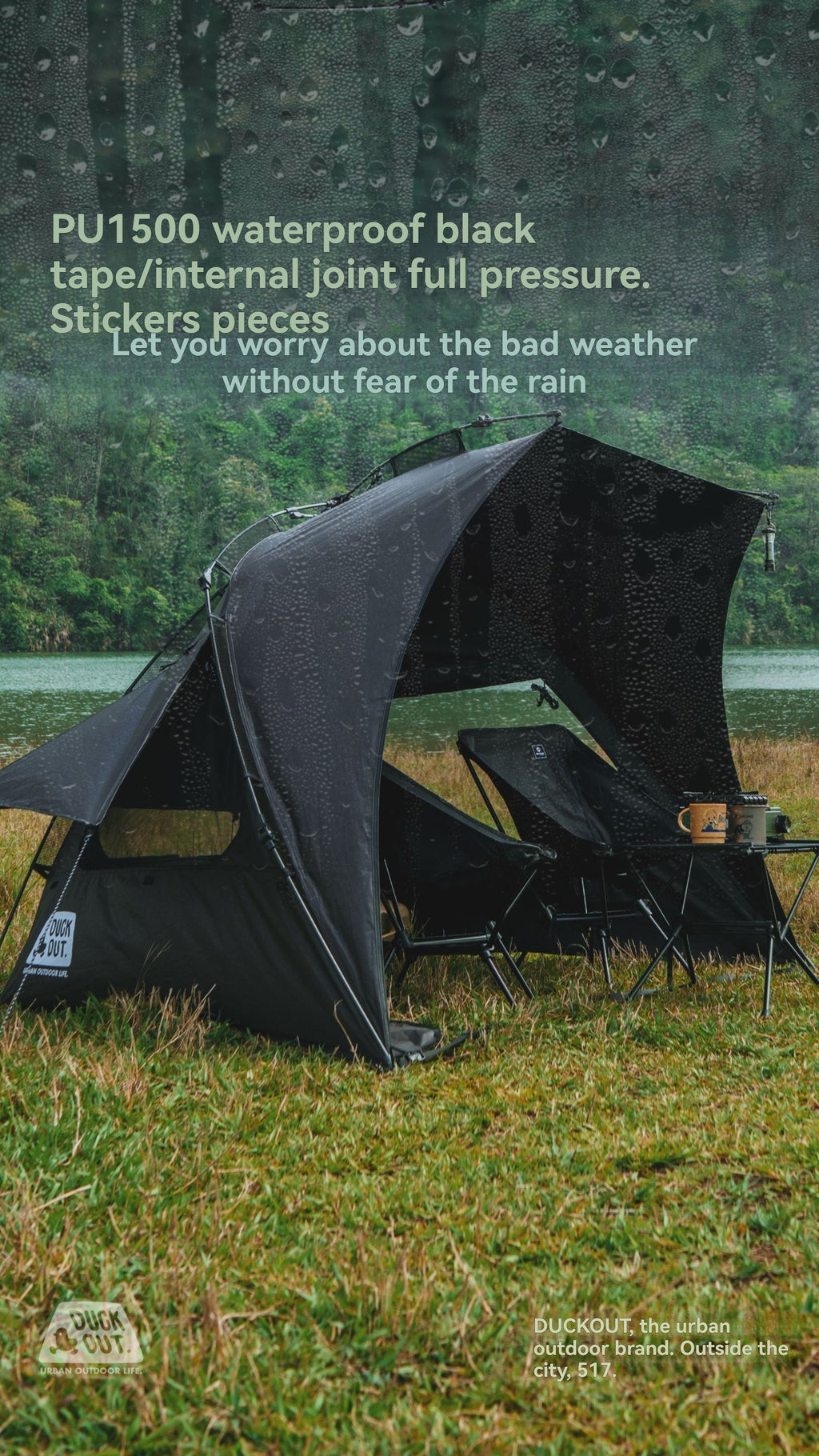 DUCKOUT KYARY 2.0 Instant Pop Up Black Coated Tent 2 Person Quick 30 Second Setup UPF50+ Waterproof PU1500 Sun Shelter with Expandable Awning for Park Picnic Beach Backyard