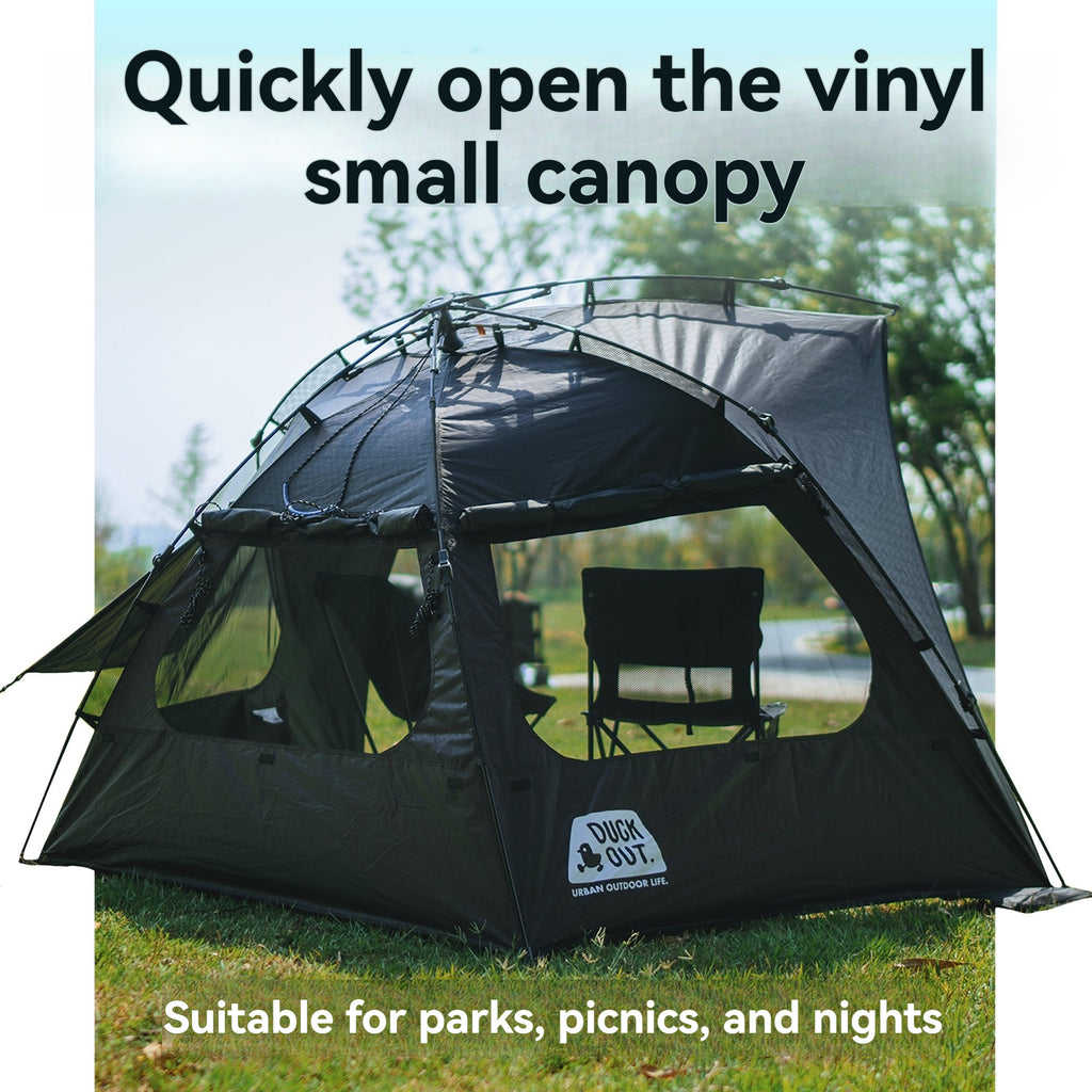 DUCKOUT KYARY 2.0 Instant Pop Up Black Coated Tent 2 Person Quick 30 Second Setup UPF50+ Waterproof PU1500 Sun Shelter with Expandable Awning for Park Picnic Beach Backyard