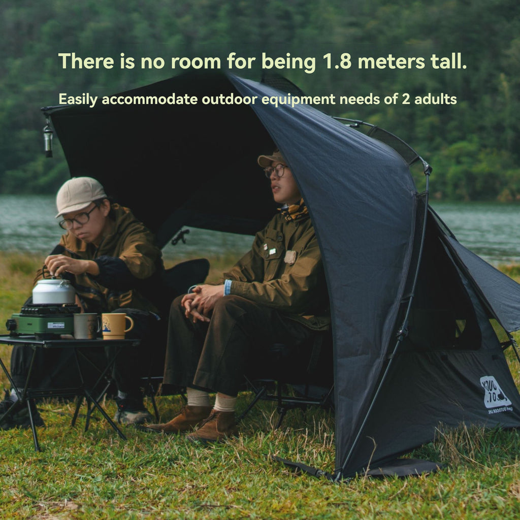 DUCKOUT KYARY 2.0 Instant Pop Up Black Coated Tent 2 Person Quick 30 Second Setup UPF50+ Waterproof PU1500 Sun Shelter with Expandable Awning for Park Picnic Beach Backyard