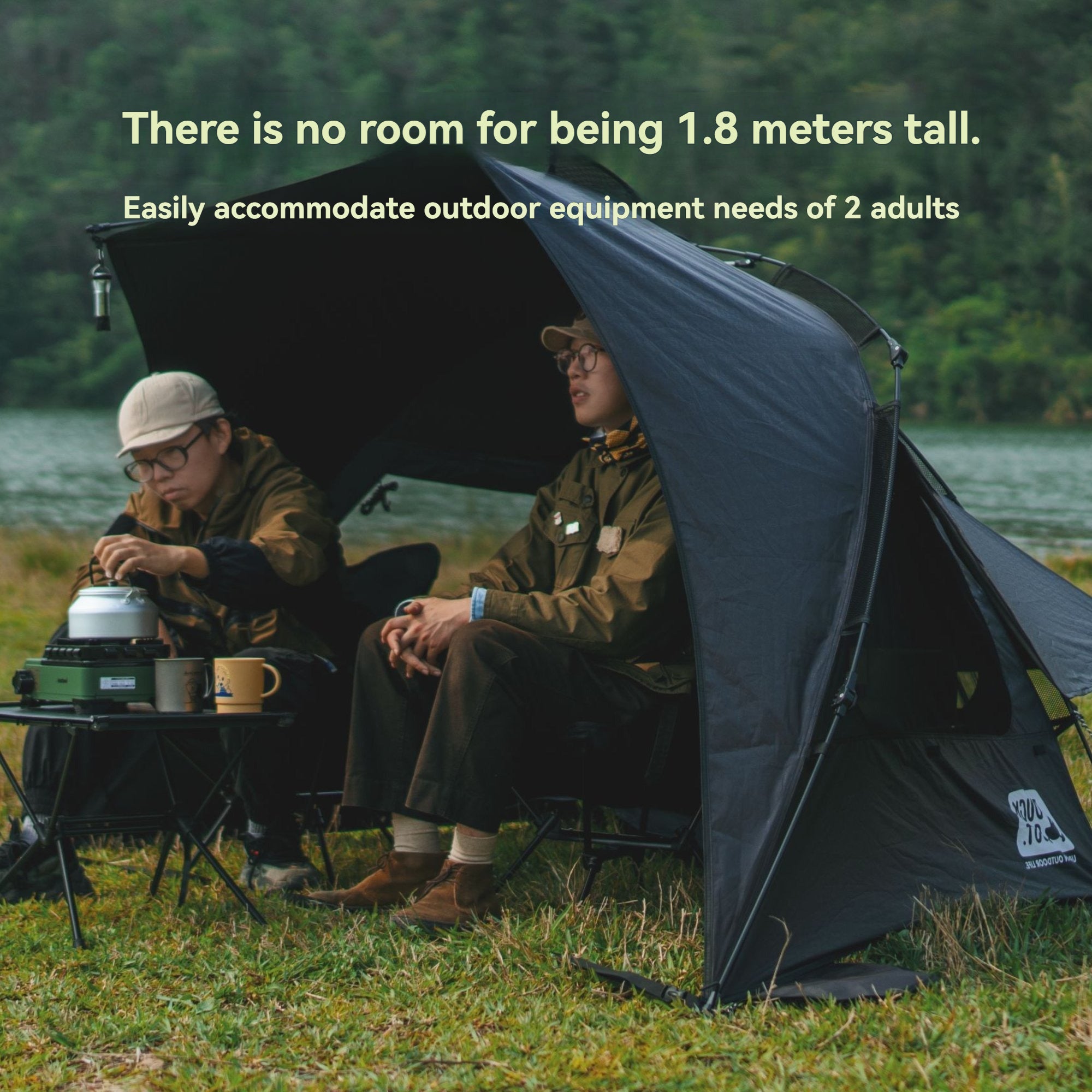 DUCKOUT KYARY 2.0 Instant Pop Up Black Coated Tent 2 Person Quick 30 Second Setup UPF50+ Waterproof PU1500 Sun Shelter with Expandable Awning for Park Picnic Beach Backyard
