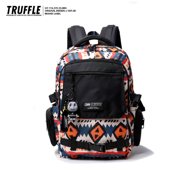 TRUFFLE Trendy High-Capacity Unisex Backpack – Suitable for Middle School & College Students (Laptop/Travel/Color-Block Design)