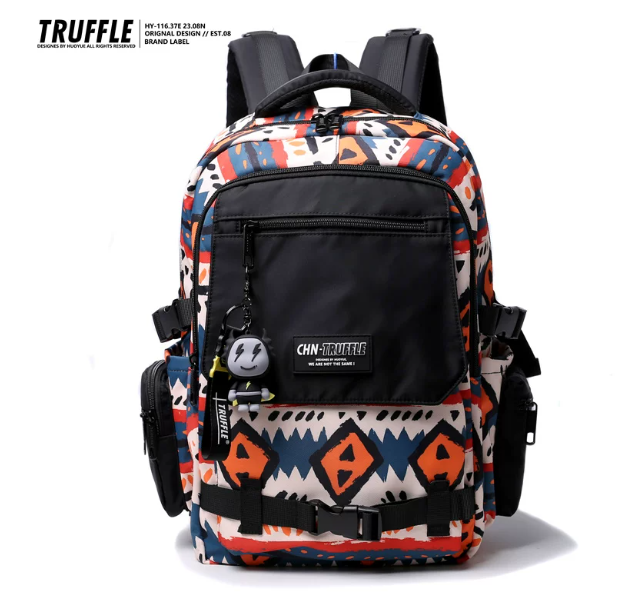 TRUFFLE Trendy High-Capacity Unisex Backpack – Suitable for Middle School & College Students (Laptop/Travel/Color-Block Design)
