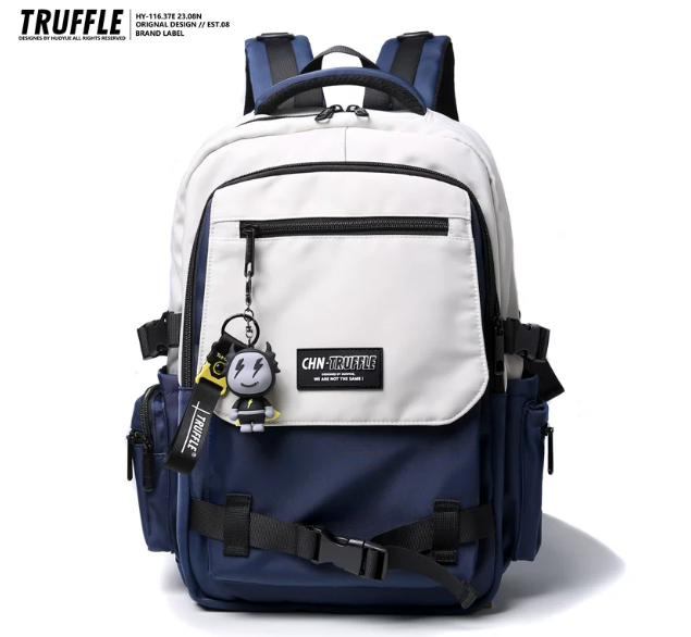 TRUFFLE Trendy High-Capacity Unisex Backpack – Suitable for Middle School & College Students (Laptop/Travel/Color-Block Design)