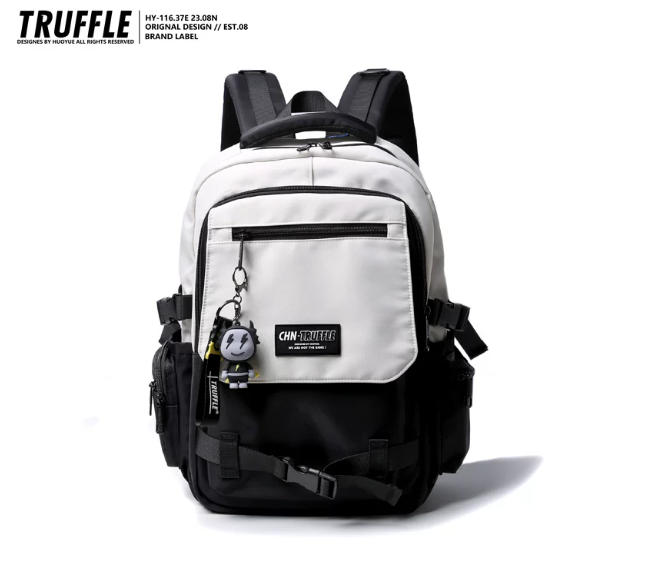 TRUFFLE Trendy High-Capacity Unisex Backpack – Suitable for Middle School & College Students (Laptop/Travel/Color-Block Design)
