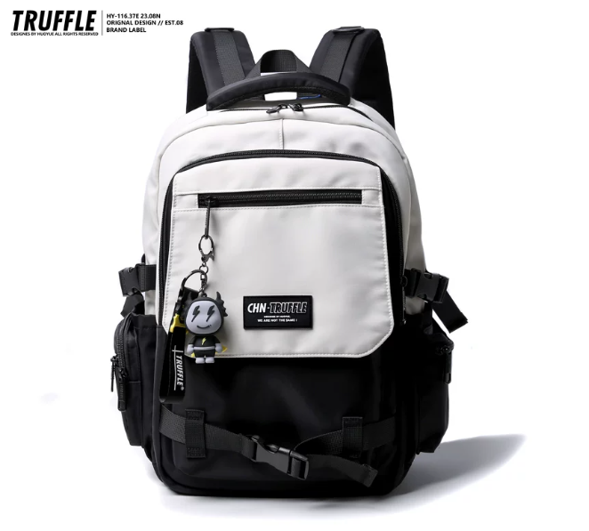 TRUFFLE Trendy High-Capacity Unisex Backpack – Suitable for Middle School & College Students (Laptop/Travel/Color-Block Design)