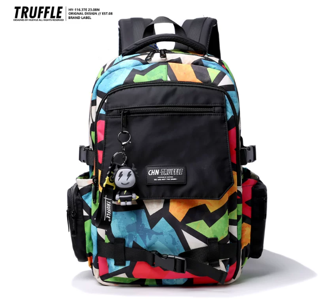 TRUFFLE Trendy High-Capacity Unisex Backpack – Suitable for Middle School & College Students (Laptop/Travel/Color-Block Design)