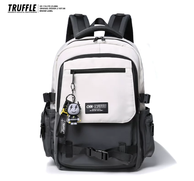 TRUFFLE Trendy High-Capacity Unisex Backpack – Suitable for Middle School & College Students (Laptop/Travel/Color-Block Design)