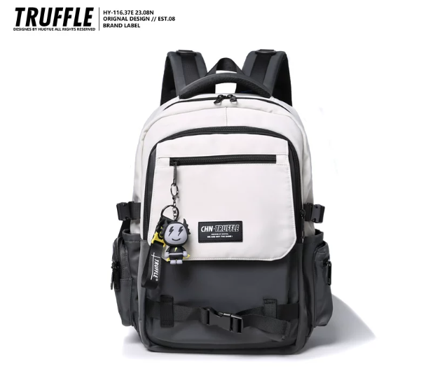 TRUFFLE Trendy High-Capacity Unisex Backpack – Suitable for Middle School & College Students (Laptop/Travel/Color-Block Design)