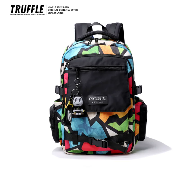 TRUFFLE Trendy High-Capacity Unisex Backpack – Suitable for Middle School & College Students (Laptop/Travel/Color-Block Design)