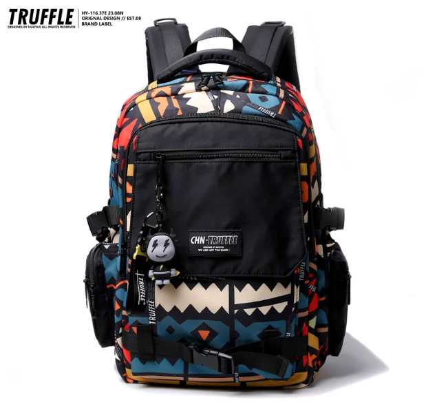 TRUFFLE Trendy High-Capacity Unisex Backpack – Suitable for Middle School & College Students (Laptop/Travel/Color-Block Design)