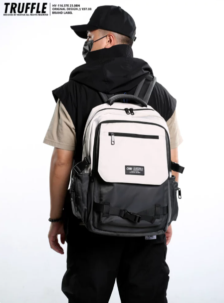 TRUFFLE Trendy High-Capacity Unisex Backpack – Suitable for Middle School & College Students (Laptop/Travel/Color-Block Design)