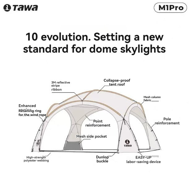 Tawa Dome Gen 2 M1 Pro Outdoor Canopy Tent – Large Silver-Coated Shelter for Camping and Patios